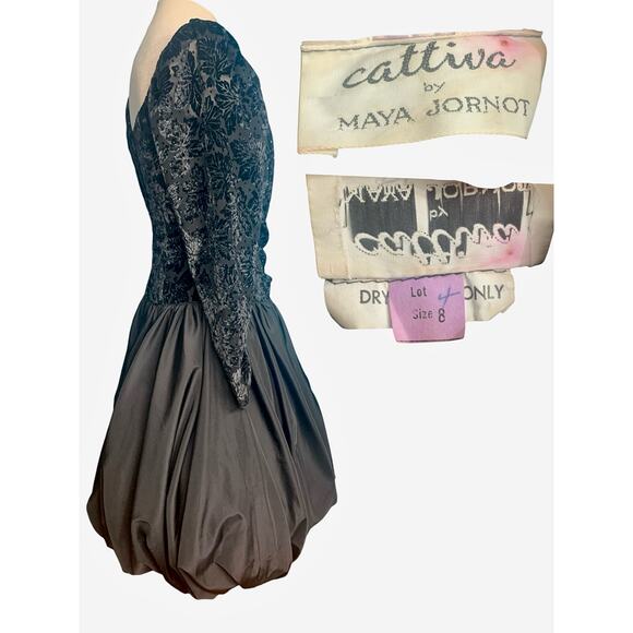 Cattiva by‎ Maya Jornot Black Bubble Hem Long Sleeve Sweetheart Neck Dress Women - Picture 2 of 11